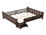 Full Size Floor Bed with Storage Bookcases, Solid Wood Kids Floor Bed with Cute Stairs and W1580P390226