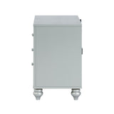 2 Drawers Nightstand with Fret Work Detail in Silver Metallic B016P255631