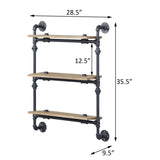 ZUN Oak and Sandy Black Rectangle 3-Tier Wall Shelf B062P184605