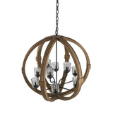9- Light Globe Chandelier, Wood Chandelier Hanging Light Fixture with Adjustable Chain for Kitchen W2078137923