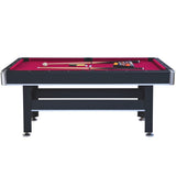 6-ft Pool Table with Table Tennis Top - Black with Red Felt W465137245