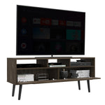 ZUN Tv Stand for TV´s up 52", Three Open Shelves, Two Flexible Drawers, Dark Walnut B097133050