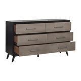 ZUN Classic 1pc Bedroom Storage Dresser of 6 Drawers Black Gray Finish Modern Wooden Furniture Tapered B011P178525