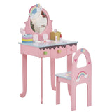Kids Vanity Table and Chair Set with 7pcs Pretend Play Makeup Toys, Girls Vanity with Mirror & 78723628