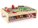 Kids Wooden Train Table with 94PCS Accessories, 2 Reversible Tabletops & 3 Fabric Storage Drawers 88738761