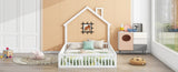 Wood Full Size House Platform Bed with Guardrail, White N709P171852K