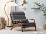 High Back Solid Wood Armrest Backrest Iron Frame Linen Indoor Leisure Chair Dark 04487622