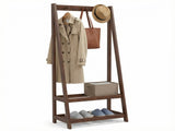100% Solid Rubber Wood Freestanding Coat Rack, A-Frame Stable Garment Hanger with 3 Hooks & 2 56123368