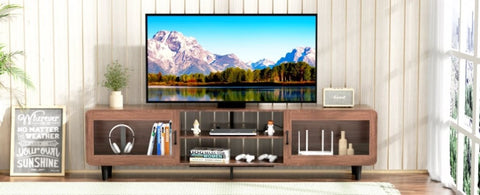 ZUN Mid Century Modern TV Stand for 55/60/65/70 Inch TV, Wood Entertainment Center with Power Outlets, T3177P268165