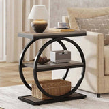 Industrial Narrow End Table with 3 Shelves - 23.6" Space-Saving Side Table, Grey Wood & Black Metal B082P356340