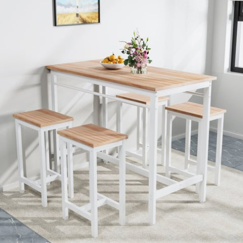 ZUN 5-piece modern kitchen table with four bar stools Bar table set 5PC,metal frame and MDF, white W578P167476