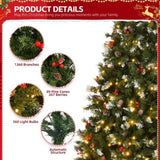 ZUN 7.5 FT Pre-lit Artificial Snow Tipped Christmas Tree, Hinged Xmas Pine Tree with 1368 Branch Tips, 84208916