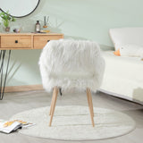 WHITE Faux Fur Upholstered Make up chair Side Dining Chair with Metal Leg W2069P174778