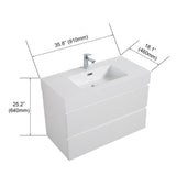BB02-36-101, Integrated solid surface basin WITHOUT drain and faucet, glossy white color W1865107115