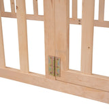Twin Size Wood Floor Bed Frame with Fence and Door, Natural WF299299AAM