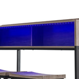 59 inch bar table, dining table, sofa table with power socket and LED light, 3 saddle stools, 09295421