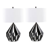 Geome Tri 28" Contemporary Metal Table Lamp in Matte Black Metal with White Linen Shade from B202P224044