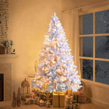 6FT Sliver Pre-Lit Artificial Christmas Tree, Hinged Full Tree with Metal Stand, 800 Branch Tips, 27922000