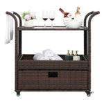 ZUN Outdoor Patio Wicker Rattan Serving Bar Cart Sideboard On Wheels Brown Gradient 72384423