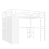 Queen Size Loft Bed Frame with Built-in Wardrobe, Metal Loft Bed with Desk and Storage Shelves, 31510128