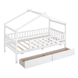 Twin Size Wooden House Bed with Two Drawers, White WF302181AAK