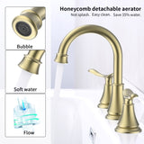 ZUN 2-Handle 8 inch Widespread Bathroom Sink Faucet Brushed Gold Lavatory Faucet 3 Hole 360&deg; Swivel 46793622