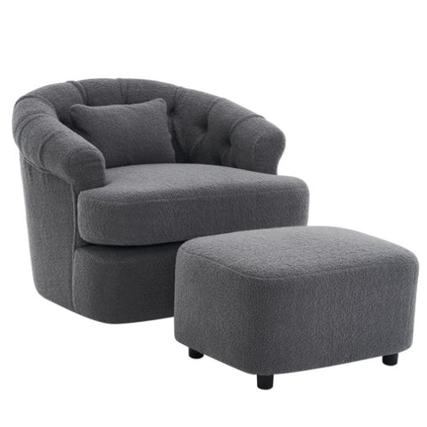 ZUN Swivel Chair with Ottoman, Modern Luxury Velvet Swivel Accent Chair, Comfy Round Armchair, Single W2012P154308