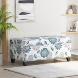 Luxury Storage Ottoman with Floral Patterned Fabric, Soft-Close Hinges, Multi-Functional Footrest & N767P257582F