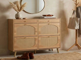 Rattan-front shoe cabinet with 2 drawers and 4 flip-down compartments, made of particleboard, 08184629