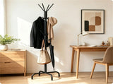 Freestanding Metal Coat Rack with 16 Staggered Hooks, Heavy-Duty Stable Coat Tree with 4 Support 69397459