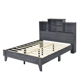 ZUN Full Size Storage Platform Bed Frame with 4 Open Storage Shelves and USB Charging Design,Gray WF312861AAE