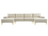 280*130*85 U-Shaped 4-Seat Linen Seat Frame Wooden Frame Back Iron Frame Golden Feet Indoor Modular 61904098