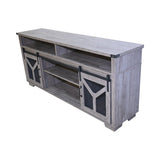 65.3" TV Stand with LED light strips and Iron mesh barn door Y decorative strip country grey W1412P271801