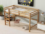 Twin High Loft Bed, Rubber Wood Loft Bed with Safety Guardrail, built-in desk, ladder,White Oak W504P206980