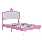 Full Size Upholstered Bed Frame with LED Lights, Modern Upholstered Princess Bed with Crown W2770P190360