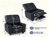 Black Kids Recliner Sofa with Retractable Footrest, Waterproof PU Leather Toddler Chair with Cup 72427419