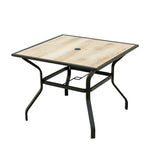 ZUN Outdoor Patio Dining Table Square Metal Table with Umbrella Hole and Wood-Look Tabletop for W1859113136