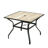 ZUN Outdoor Patio Dining Table Square Metal Table with Umbrella Hole and Wood-Look Tabletop for W1859113136