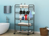 Black 5-Tier Mesh Rolling Cart with 5 Baskets & 5 Hooks, Lockable Universal Wheels 84640664