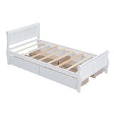 Twin Size Wood Platform Bed with 4 Drawers and Streamlined Headboard & Footboard, White WF308630AAK