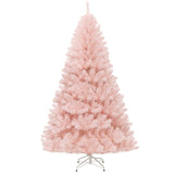 7ft Pink Artificial Christmas Tree Hinged Full Fir Tree with Metal Stand 84194368
