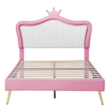 Full Size Upholstered Bed Frame with LED Lights,Modern Upholstered Princess Bed With Crown WF307962AAH