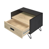 Oak and Black Nightstand with 1 Drawer B062P181411