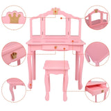 Children's Wooden Dressing Table Three-Sided Folding Mirror Dressing Table Chair Single Drawer Pink 80607210