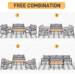 ZUN 4 Piece Outdoor Patio Lounge Conversation Set, Metal Frame with Acacia Wood Armrest & Tabletop 48002606