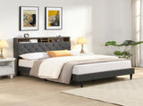 KING -Size Upholstered Platform Bed Frame with a Modern Button-Tufted Linen Fabric Headboard,USB W311P285483