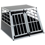 ZUN Double Doors Pet Car Transport Cage Aluminium Puppy Travel Crate Box Trapezoidal Kennel Dog Cat W2505P228355