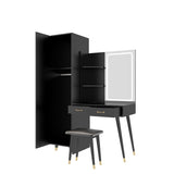 ZUN Makeup Vanity Table Slim Armoire Wardrobe Set, Dressing Table with LED Mirror Power Outlets 90566716