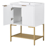 ZUN 24" Bathroom Vanity with Sink, Bathroom Vanity Cabinet with Two Doors and Gold Metal Frame, Open WF306257AAK