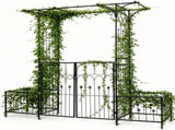 Metal Garden Arbor with Double Lockable Gate, Flat Top Garden Arch with Side Planter Boxes, 15683299